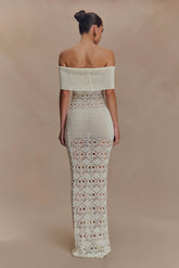 Solstice Off Shoulder Crochet Knit Maxi Dress - Ivory